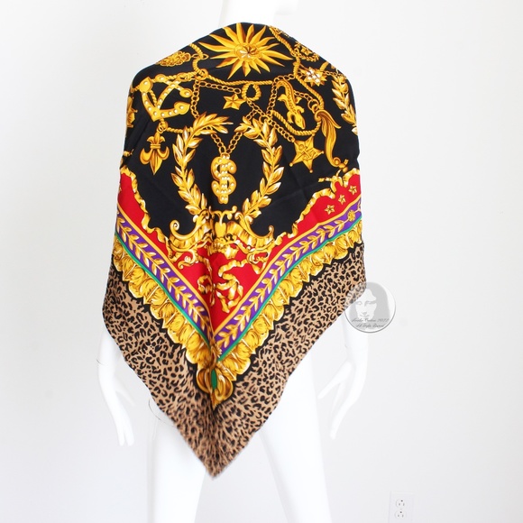 Vintage Scarf Shawl Graphic Bijoux Jewelry Baroque Leopard Print 44in - Picture 2 of 6